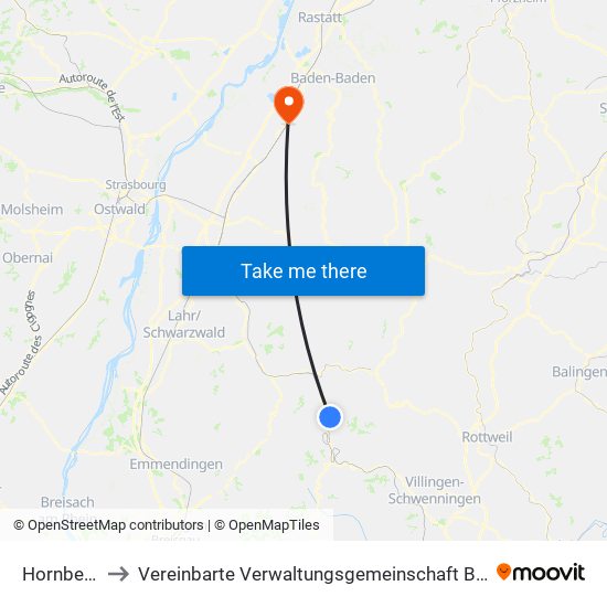 Hornberg to Vereinbarte Verwaltungsgemeinschaft Bühl map