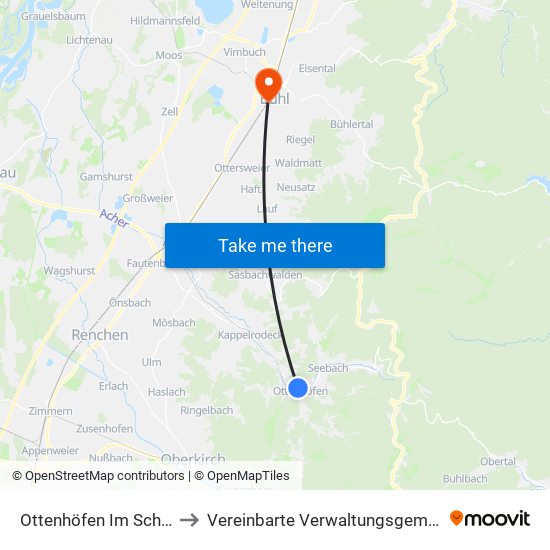 Ottenhöfen Im Schwarzwald to Vereinbarte Verwaltungsgemeinschaft Bühl map