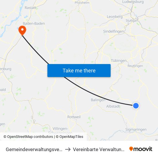 Gemeindeverwaltungsverband Gammertingen to Vereinbarte Verwaltungsgemeinschaft Bühl map