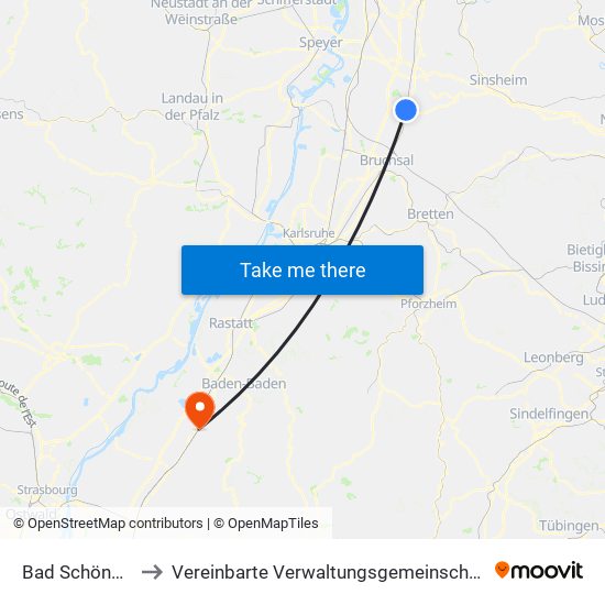 Bad Schönborn to Vereinbarte Verwaltungsgemeinschaft Bühl map