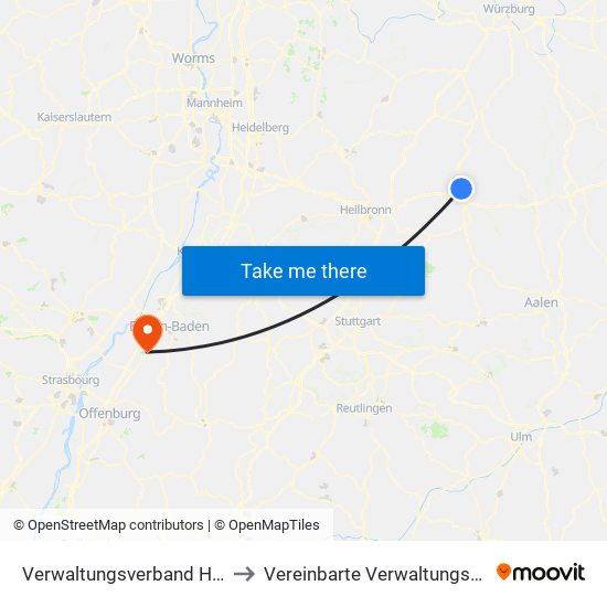 Verwaltungsverband Hohenloher Ebene to Vereinbarte Verwaltungsgemeinschaft Bühl map