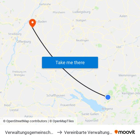 Verwaltungsgemeinschaft Wangen Im Allgäu to Vereinbarte Verwaltungsgemeinschaft Bühl map
