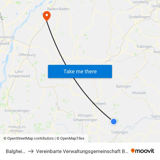 Balgheim to Vereinbarte Verwaltungsgemeinschaft Bühl map