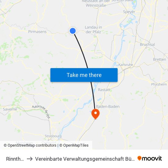 Rinnthal to Vereinbarte Verwaltungsgemeinschaft Bühl map