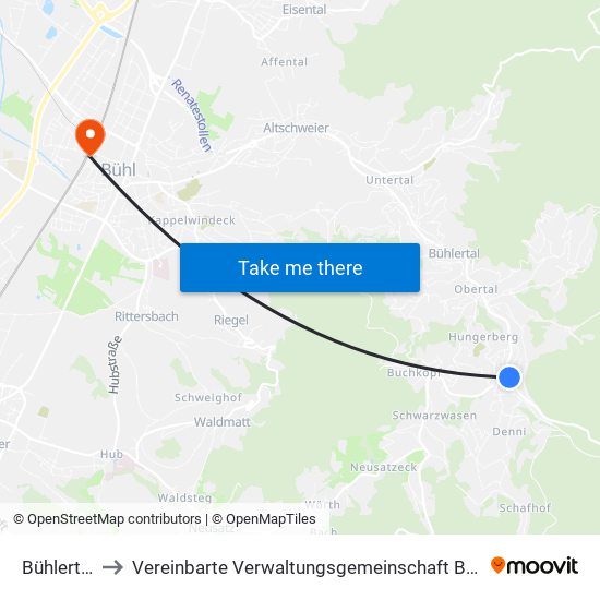 Bühlertal to Vereinbarte Verwaltungsgemeinschaft Bühl map