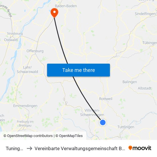 Tuningen to Vereinbarte Verwaltungsgemeinschaft Bühl map