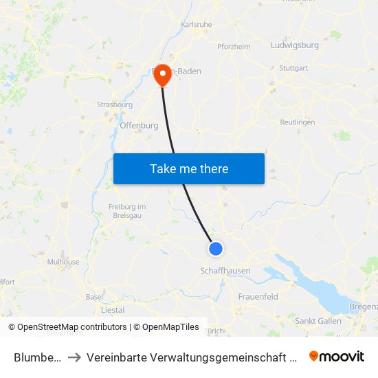 Blumberg to Vereinbarte Verwaltungsgemeinschaft Bühl map