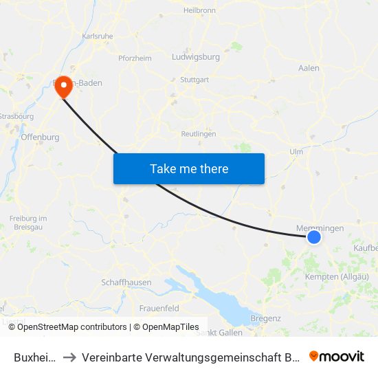 Buxheim to Vereinbarte Verwaltungsgemeinschaft Bühl map