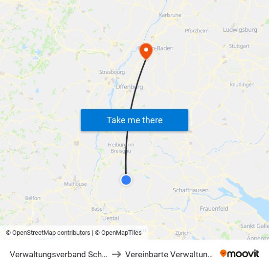 Verwaltungsverband Schönau Im Schwarzwald to Vereinbarte Verwaltungsgemeinschaft Bühl map