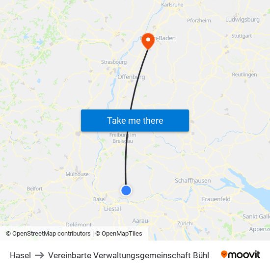 Hasel to Vereinbarte Verwaltungsgemeinschaft Bühl map