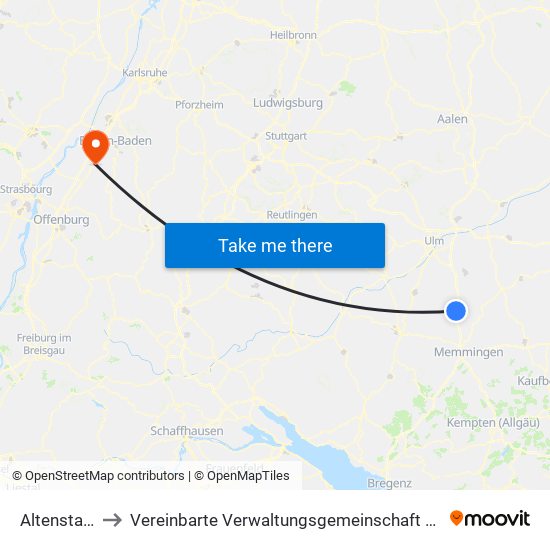 Altenstadt to Vereinbarte Verwaltungsgemeinschaft Bühl map