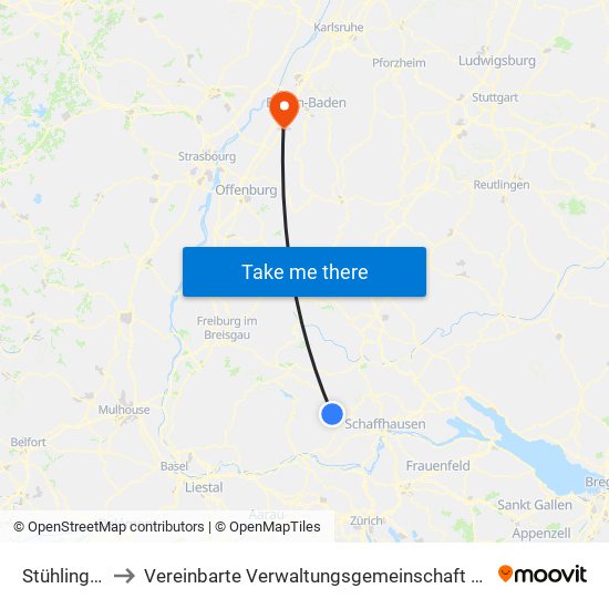 Stühlingen to Vereinbarte Verwaltungsgemeinschaft Bühl map