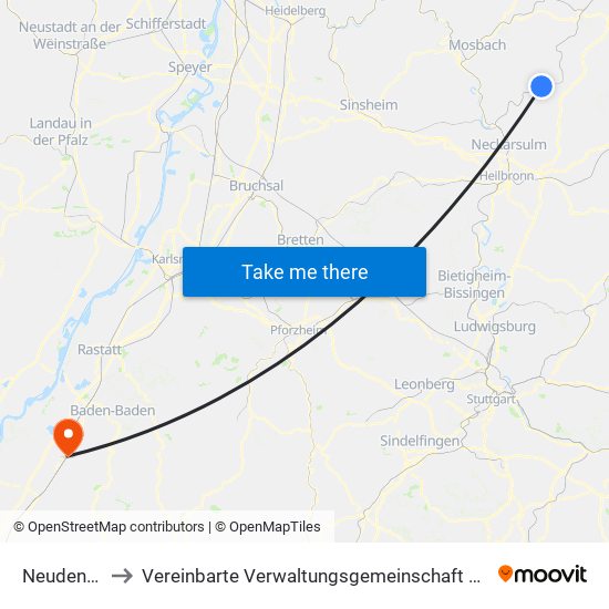 Neudenau to Vereinbarte Verwaltungsgemeinschaft Bühl map