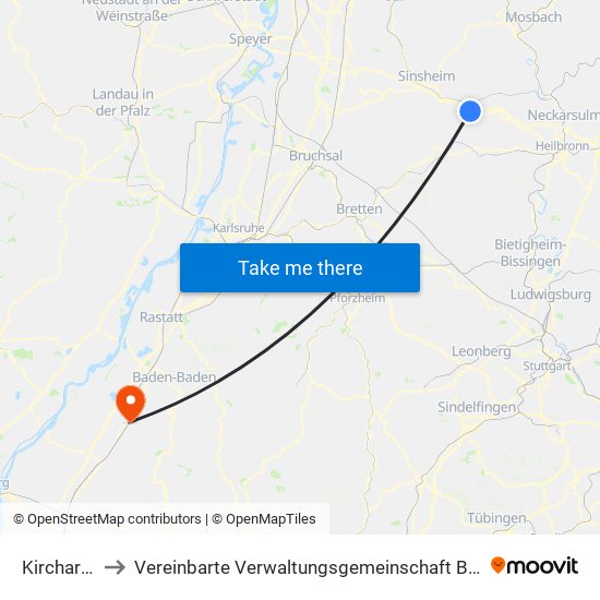 Kirchardt to Vereinbarte Verwaltungsgemeinschaft Bühl map