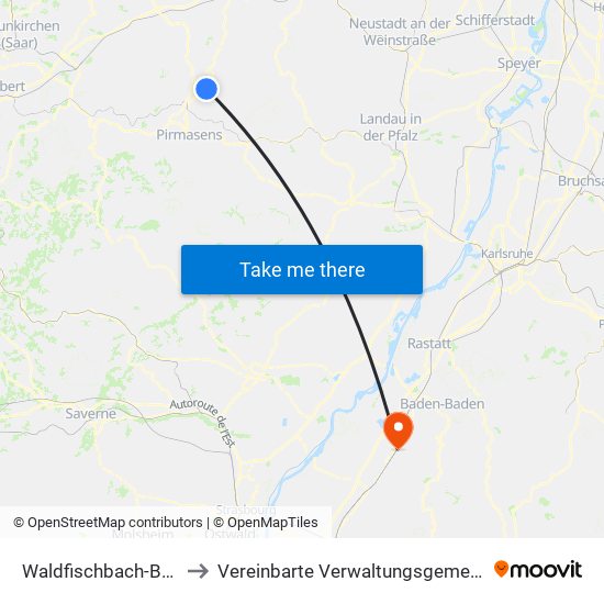 Waldfischbach-Burgalben to Vereinbarte Verwaltungsgemeinschaft Bühl map