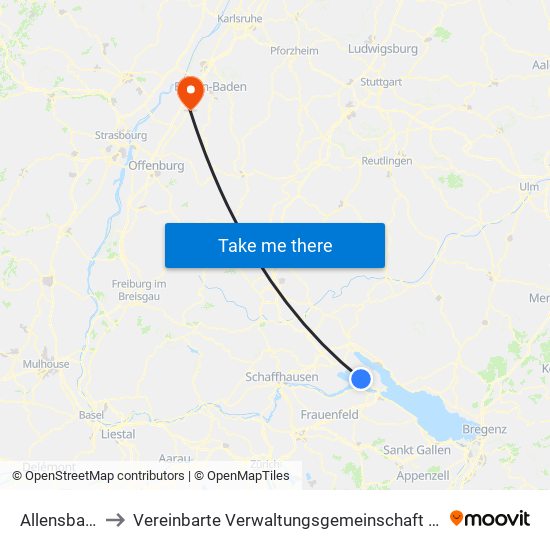 Allensbach to Vereinbarte Verwaltungsgemeinschaft Bühl map