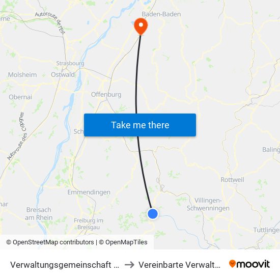 Verwaltungsgemeinschaft Furtwangen Im Schwarzwald to Vereinbarte Verwaltungsgemeinschaft Bühl map