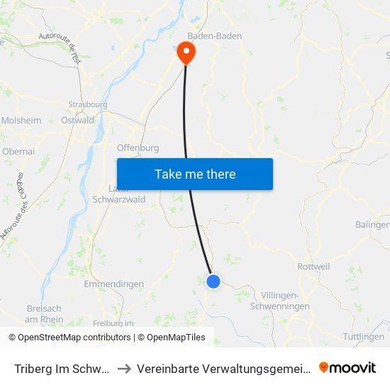 Triberg Im Schwarzwald to Vereinbarte Verwaltungsgemeinschaft Bühl map