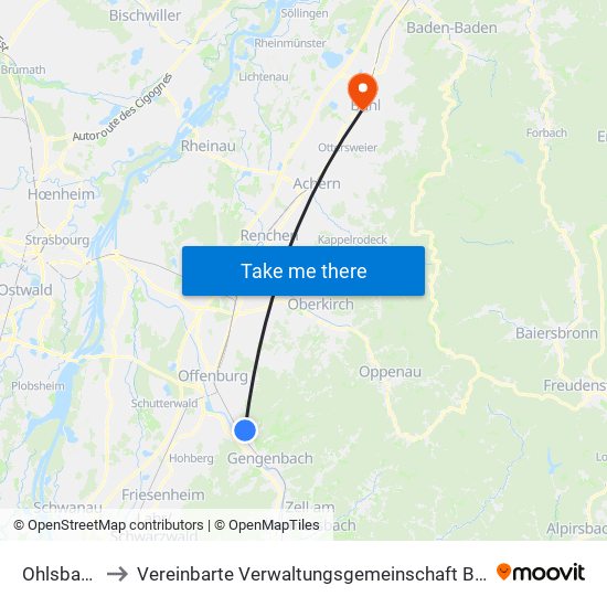 Ohlsbach to Vereinbarte Verwaltungsgemeinschaft Bühl map