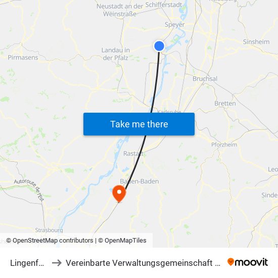 Lingenfeld to Vereinbarte Verwaltungsgemeinschaft Bühl map