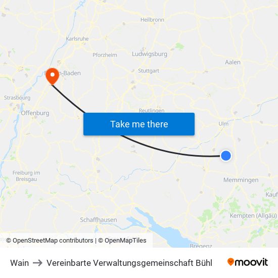 Wain to Vereinbarte Verwaltungsgemeinschaft Bühl map