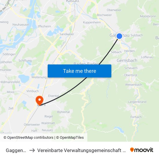 Gaggenau to Vereinbarte Verwaltungsgemeinschaft Bühl map