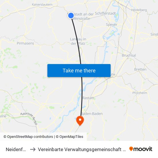 Neidenfels to Vereinbarte Verwaltungsgemeinschaft Bühl map