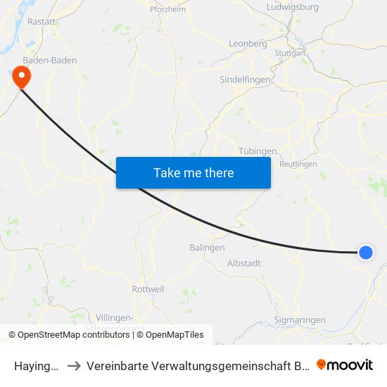Hayingen to Vereinbarte Verwaltungsgemeinschaft Bühl map