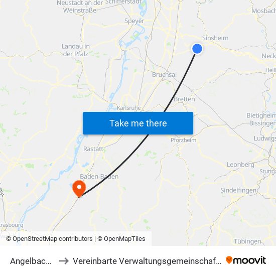 Angelbachtal to Vereinbarte Verwaltungsgemeinschaft Bühl map