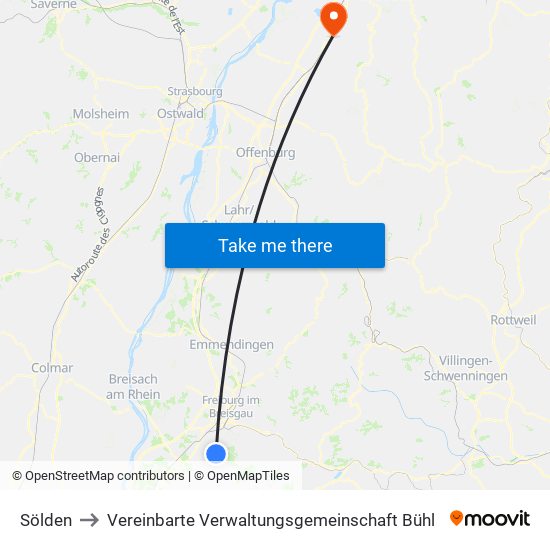 Sölden to Vereinbarte Verwaltungsgemeinschaft Bühl map