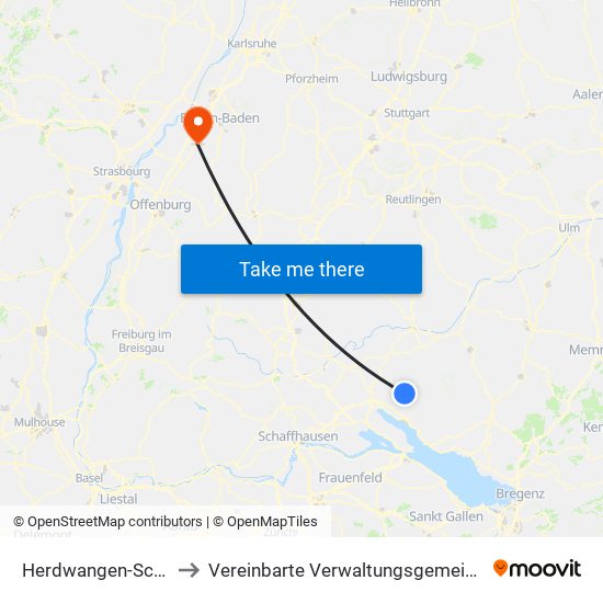 Herdwangen-Schönach to Vereinbarte Verwaltungsgemeinschaft Bühl map
