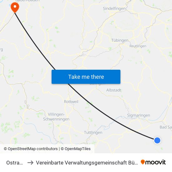 Ostrach to Vereinbarte Verwaltungsgemeinschaft Bühl map