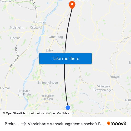 Breitnau to Vereinbarte Verwaltungsgemeinschaft Bühl map