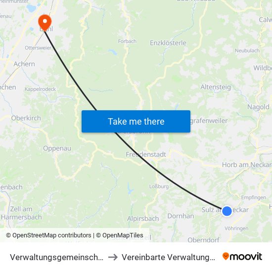 Verwaltungsgemeinschaft Sulz am Neckar to Vereinbarte Verwaltungsgemeinschaft Bühl map