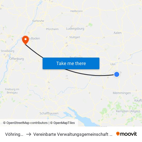 Vöhringen to Vereinbarte Verwaltungsgemeinschaft Bühl map