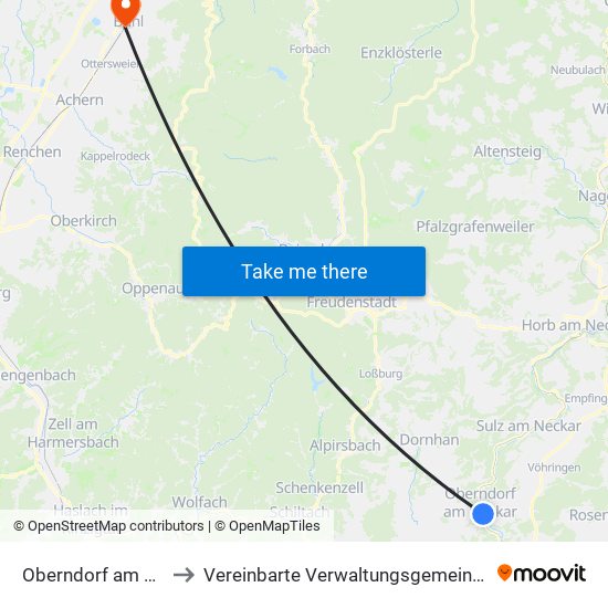 Oberndorf am Neckar to Vereinbarte Verwaltungsgemeinschaft Bühl map