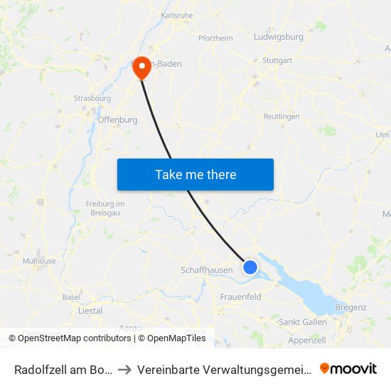 Radolfzell am Bodensee to Vereinbarte Verwaltungsgemeinschaft Bühl map