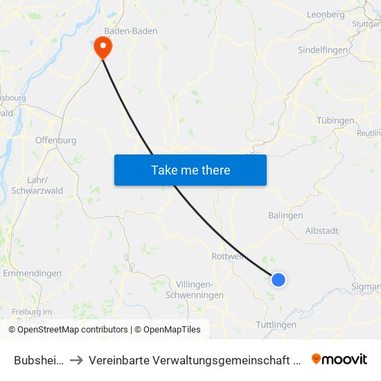 Bubsheim to Vereinbarte Verwaltungsgemeinschaft Bühl map