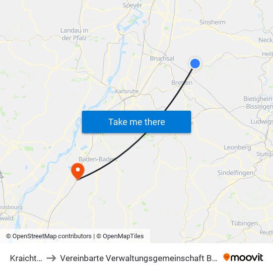 Kraichtal to Vereinbarte Verwaltungsgemeinschaft Bühl map