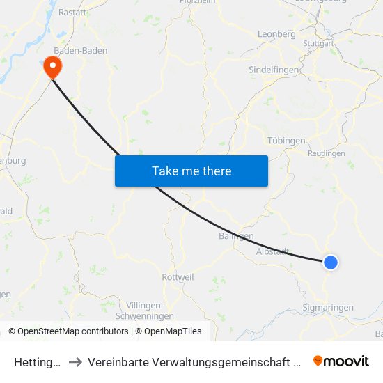 Hettingen to Vereinbarte Verwaltungsgemeinschaft Bühl map