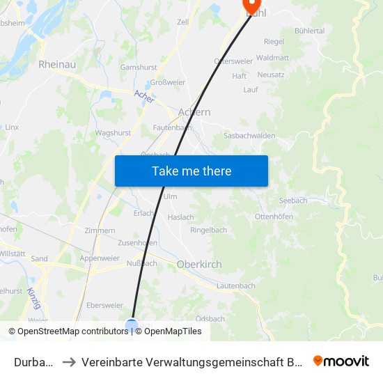 Durbach to Vereinbarte Verwaltungsgemeinschaft Bühl map