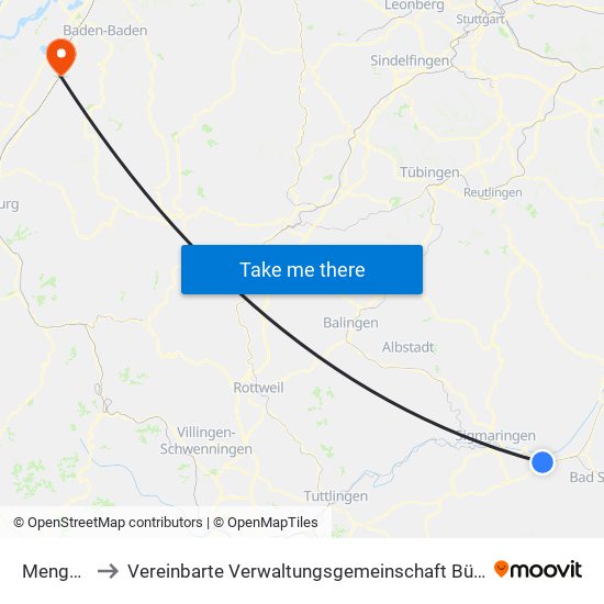 Mengen to Vereinbarte Verwaltungsgemeinschaft Bühl map