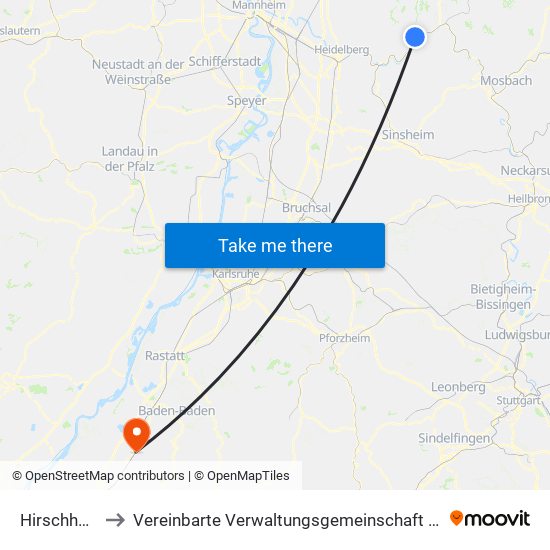 Hirschhorn to Vereinbarte Verwaltungsgemeinschaft Bühl map