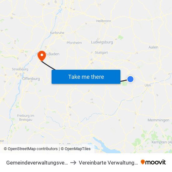 Gemeindeverwaltungsverband Laichinger Alb to Vereinbarte Verwaltungsgemeinschaft Bühl map
