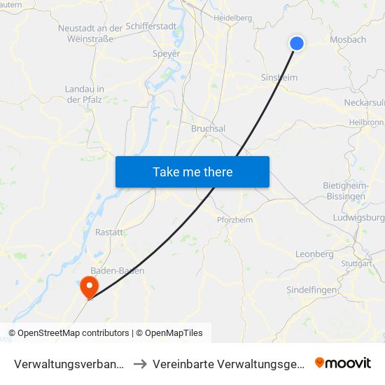 Verwaltungsverband Waibstadt to Vereinbarte Verwaltungsgemeinschaft Bühl map