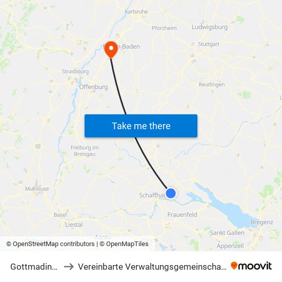 Gottmadingen to Vereinbarte Verwaltungsgemeinschaft Bühl map