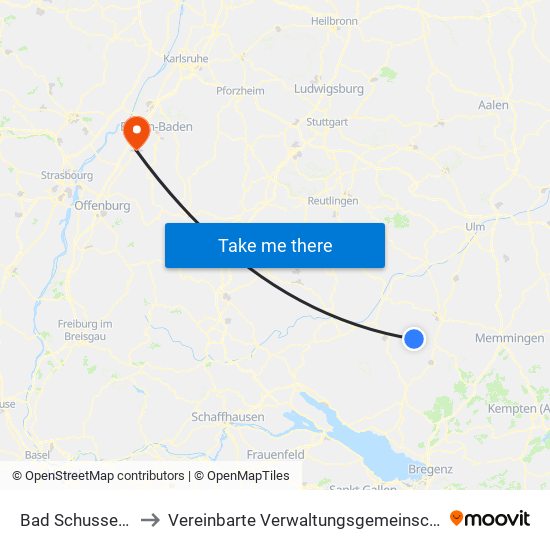 Bad Schussenried to Vereinbarte Verwaltungsgemeinschaft Bühl map