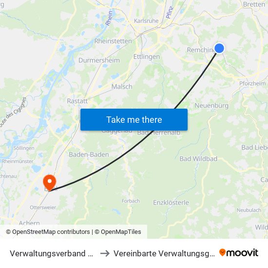 Verwaltungsverband Kämpfelbachtal to Vereinbarte Verwaltungsgemeinschaft Bühl map