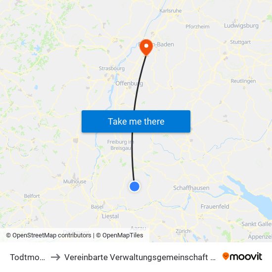 Todtmoos to Vereinbarte Verwaltungsgemeinschaft Bühl map