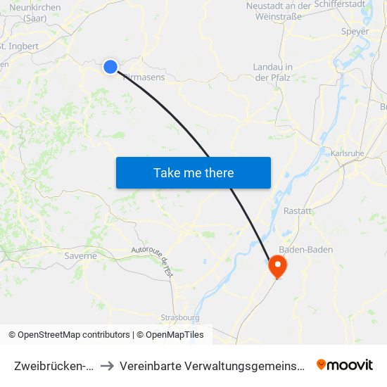Zweibrücken-Land to Vereinbarte Verwaltungsgemeinschaft Bühl map